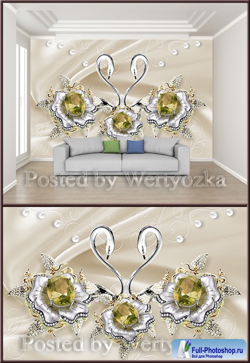 3D psd background wall jewelry swans