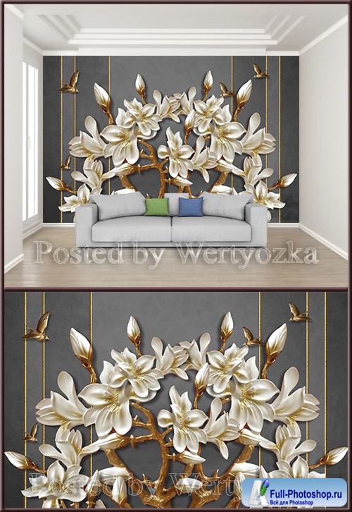 3D psd background wall white magnolia