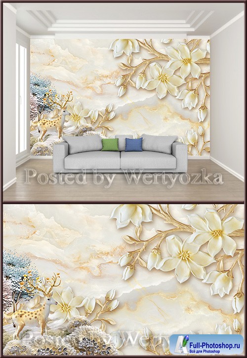 3D psd background wall three dimensional gardenia flower