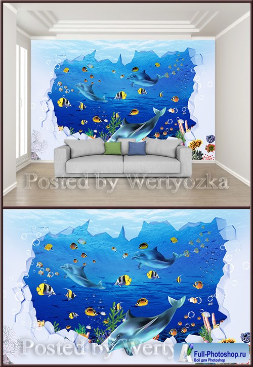 3D psd background wall underwater world childrens room