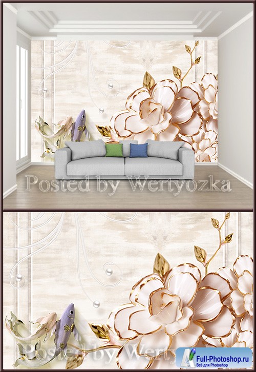 3D psd background wall three dimensional flower squid