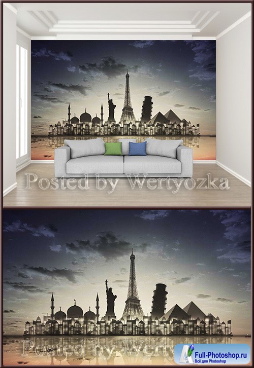 3D psd background wall beautiful city night