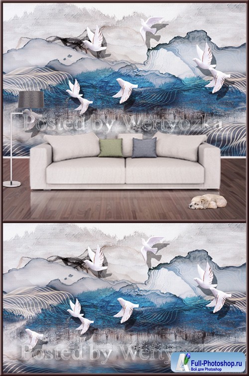 3D psd background wall pigeons