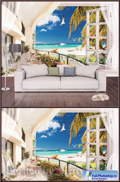 3D psd background wall sea view