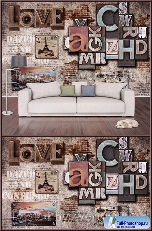 3D psd background wall alphabet casual cafe tooling