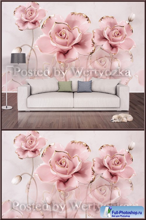 3D psd background wall hibiscus flower