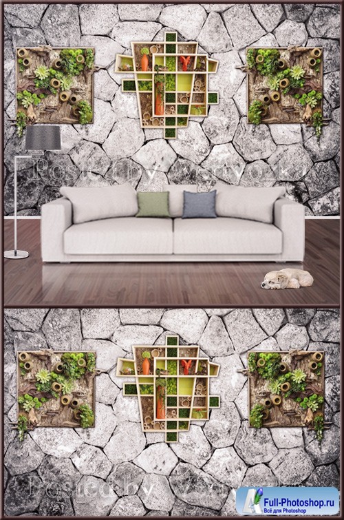 3D psd background wall modern minimalist stone brick decoration