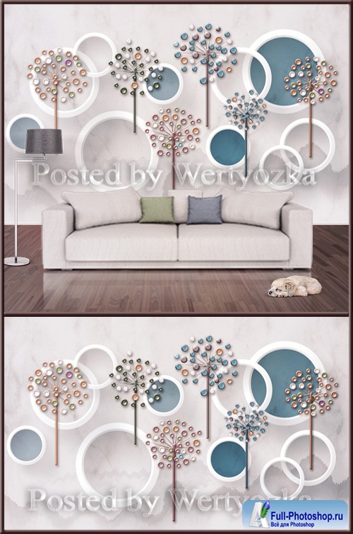 3D psd background wall three dimensional circle flower