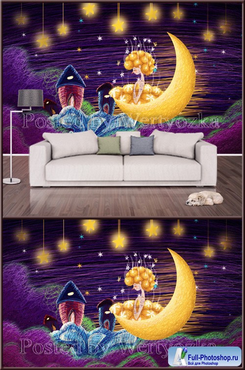 3D psd background wall fantasy starry moon