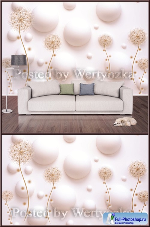 3D psd background wall golden dandelions