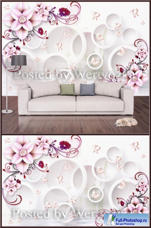 3D psd background wall circles and lilac flowers