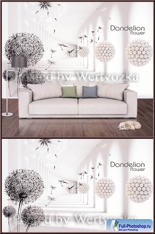 3D psd background wall dandelions abstraction