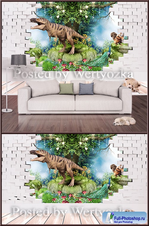 3D psd background wall dinosaur