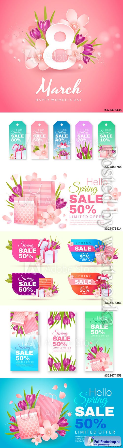 Greeting card for Women's Day, spring sale banners