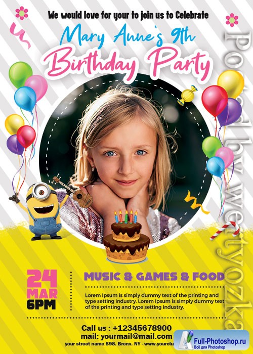 Kids Birthday Invitation - Premium flyer psd template