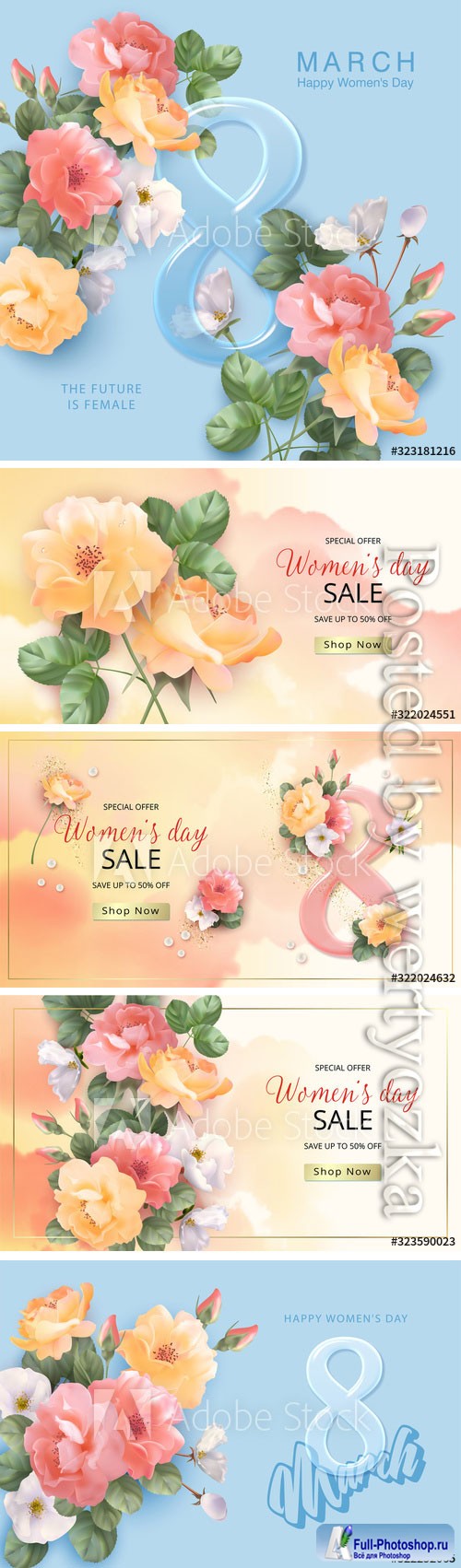 Vector banner March 8, floral background