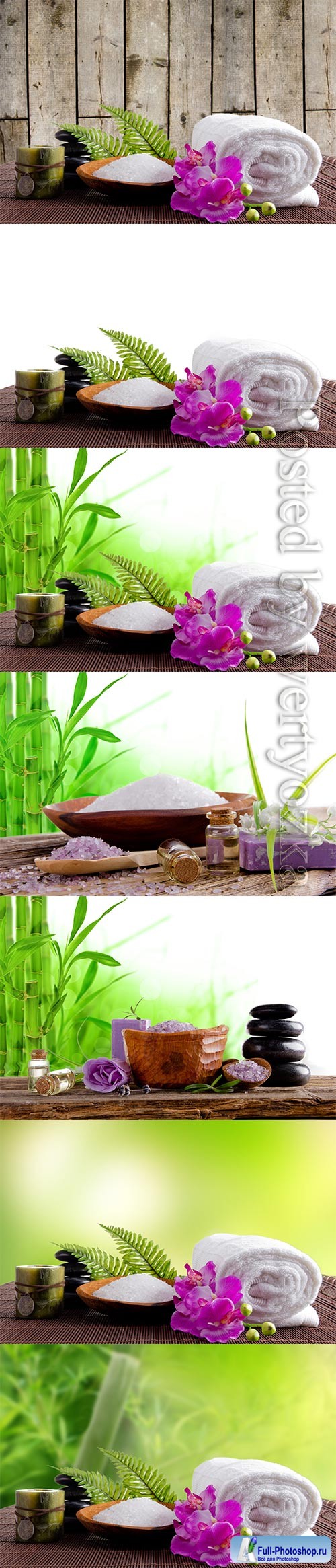 Spa backgrounds with bamboo branches, spa stones and orchids