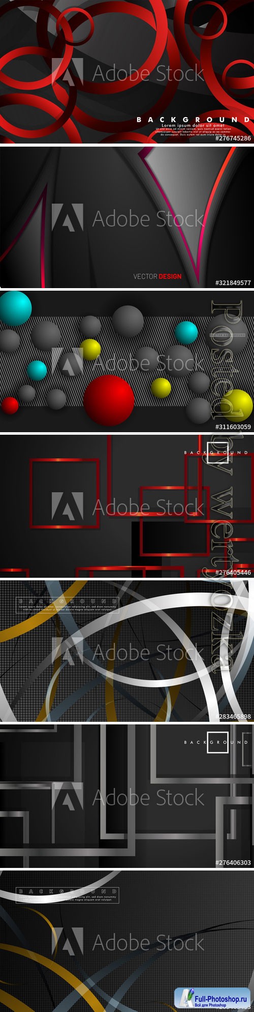 Dark abstract backgrounds with lines and balls