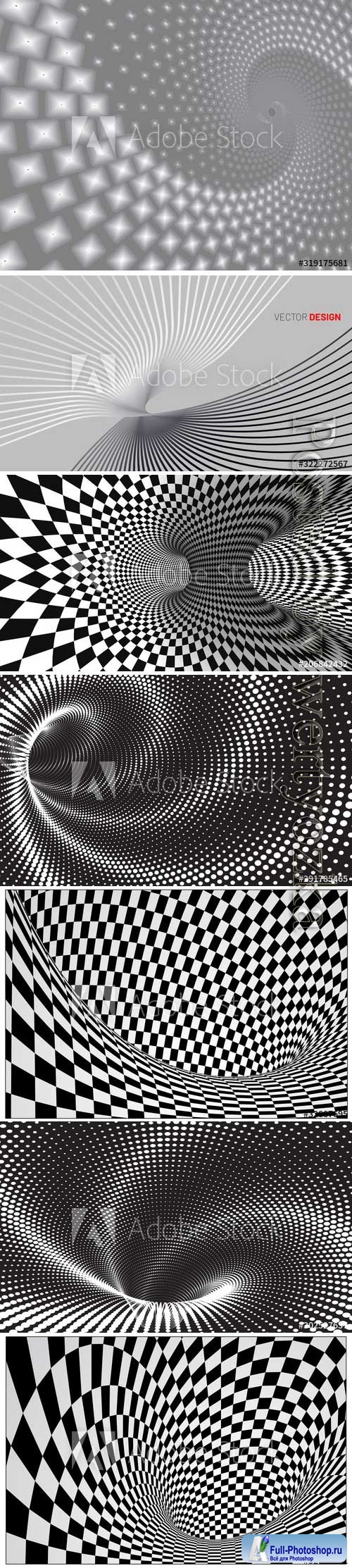 Dotted halftone vector spiral pattern, squares space view