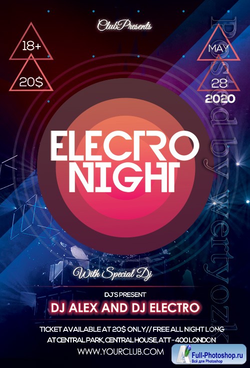 Electro, Night, Premium, flyer, psd, template