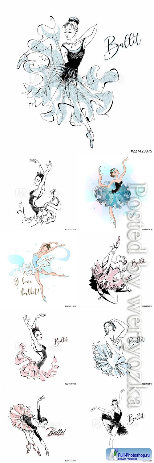 Ballerina, ballet, dancing girl vector illustrations