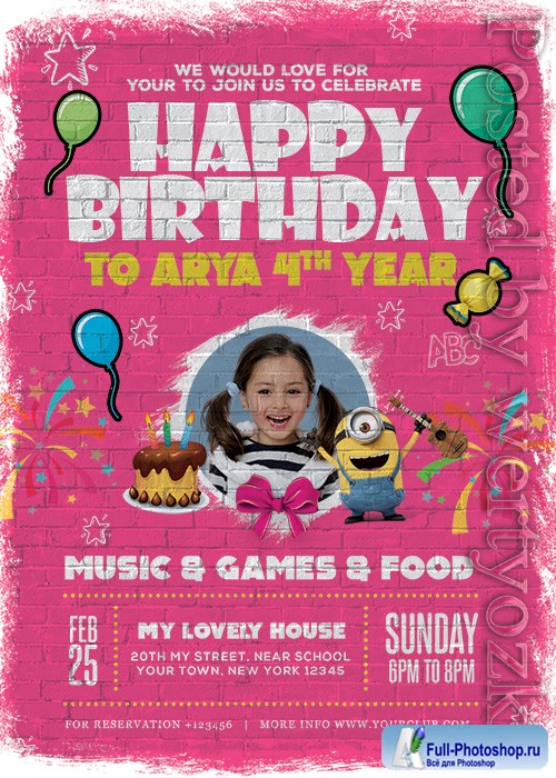 Kids Birthday Card - Premium flyer psd template