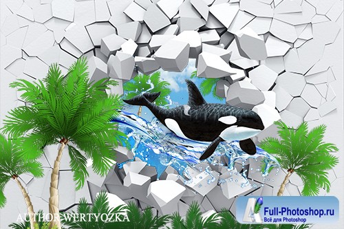 Whale 3d figure multilayer PSD source with 3D effect