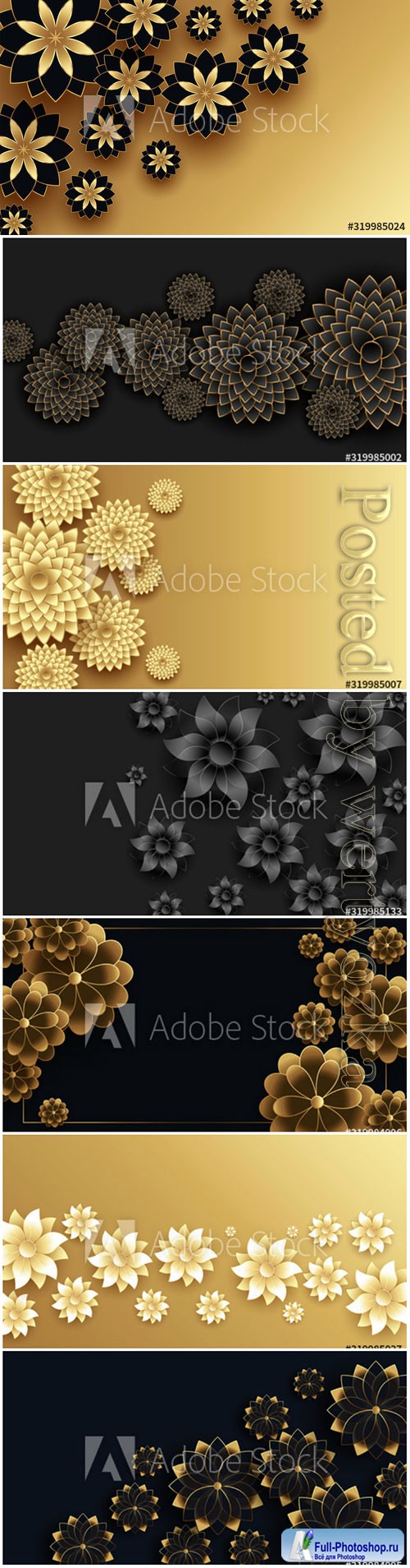 3d golden flowers decoration background design