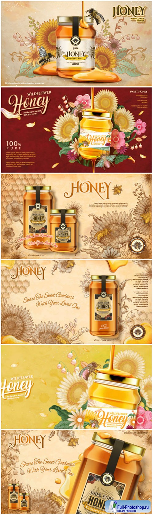 Wildflower honey vector ads