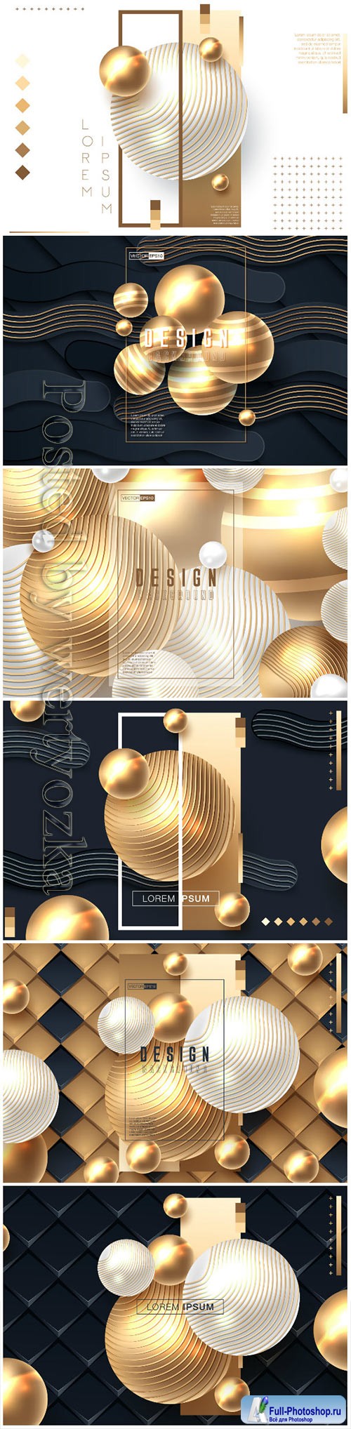 Abstract background with spheres in gold and black color