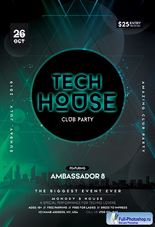 Tech house - Premium flyer psd template