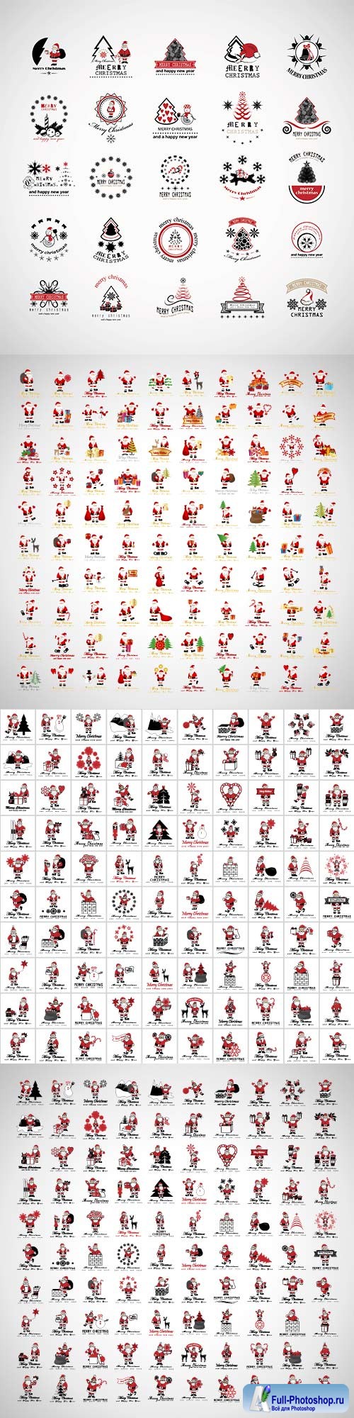 Santa Claus icons and Christmas elements set vector illustration