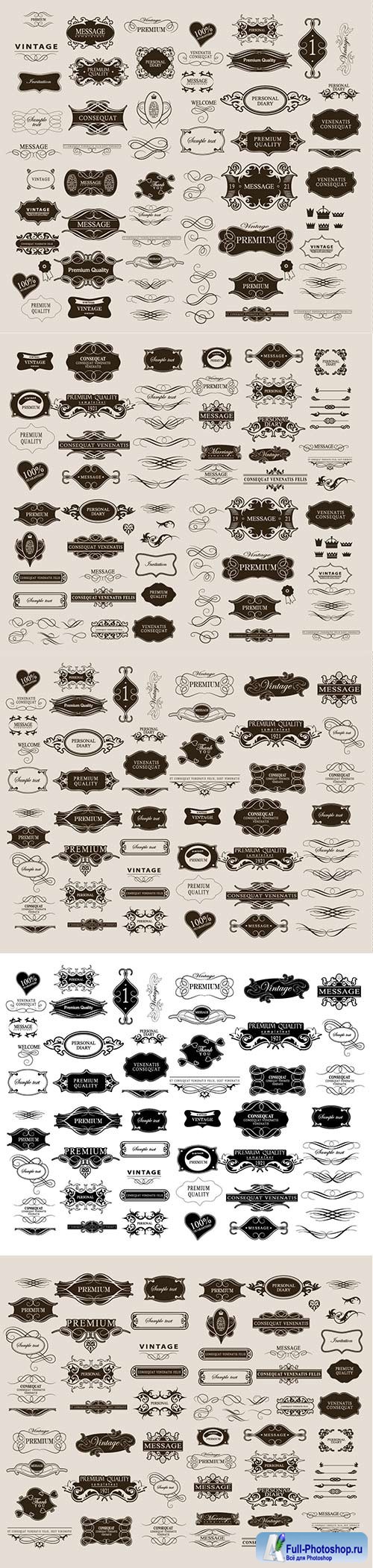 Set of calligraphic vector elements for design