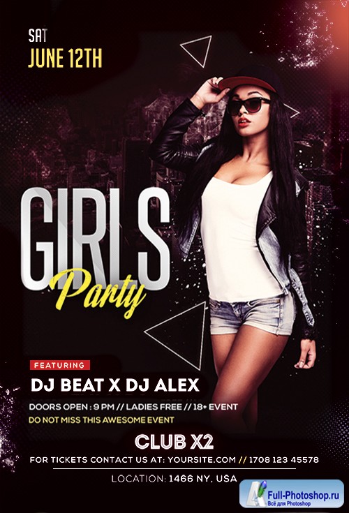 Girls party psd flyer template