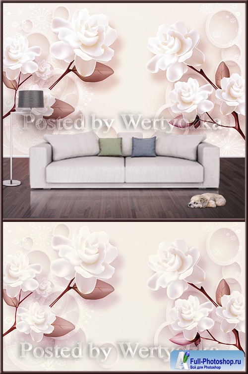 3D psd background wall elegant white flowers