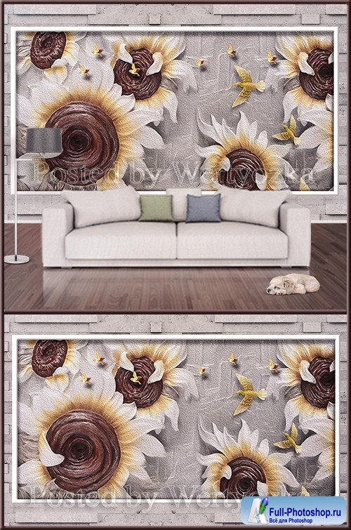 3D psd background wall sunflowers