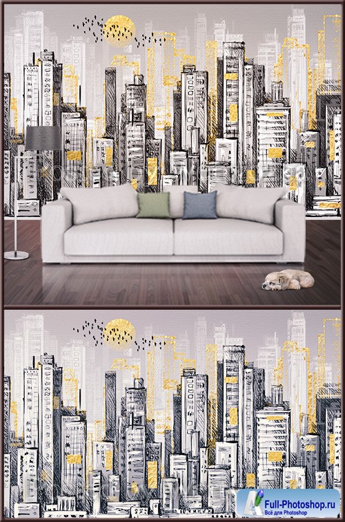 3D psd background wall abstract city