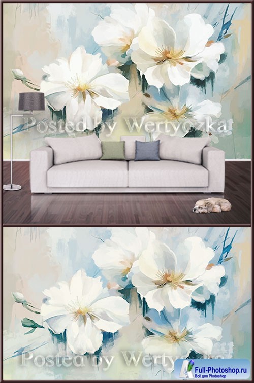 3D psd background wall painted flowers
