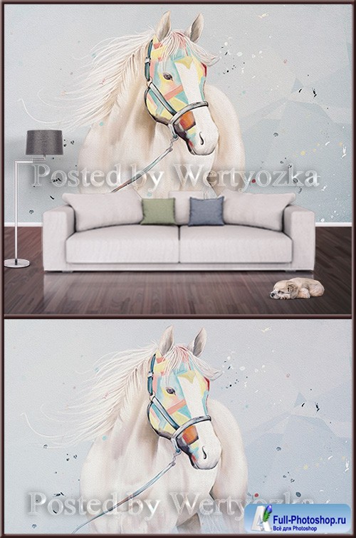 3D psd background wall white horse