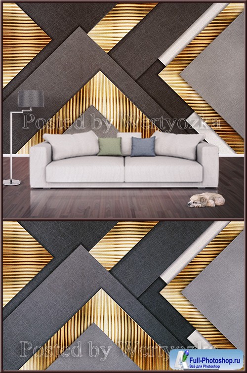 3D psd background wall golden geometric abstraction