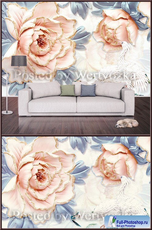 3D psd background wall luxurious peony flower