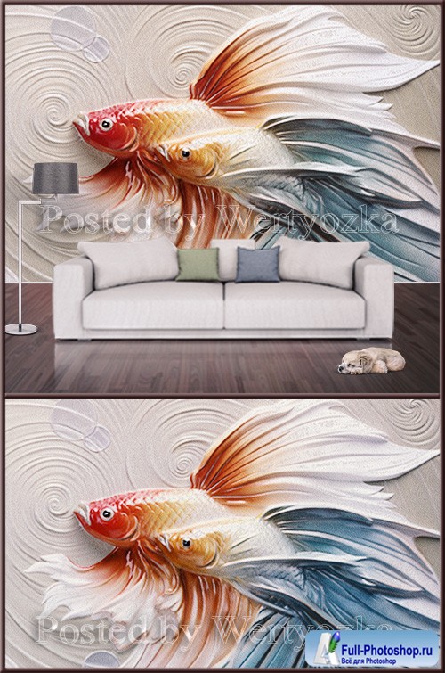 3D psd background wall gold fish