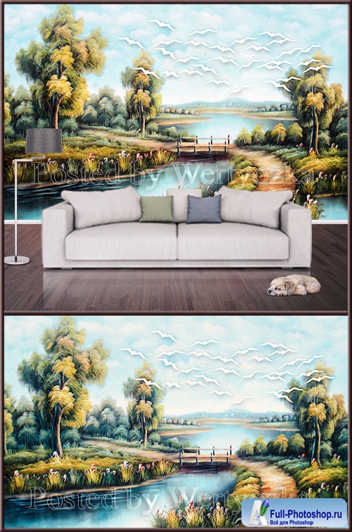 3D psd background wall painted landscape