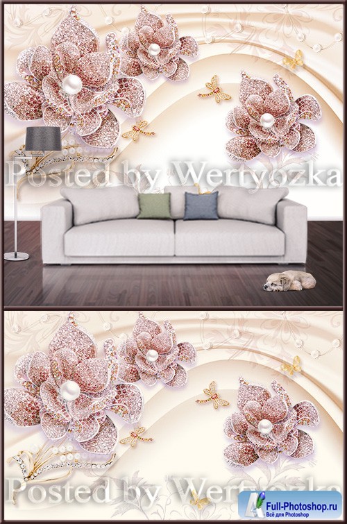 3D background wall jewelry flower with pearl