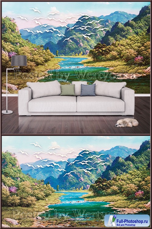 3D psd background wall beautiful landscape