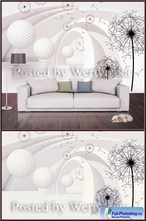 3D psd background wall dandelions and abstraction