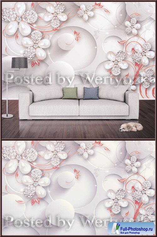 3D background wall flowers with jewelry