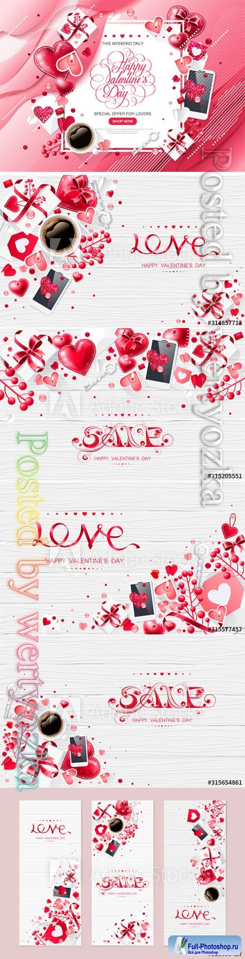 Valentine day love cup coffee lettering web brochure flyer