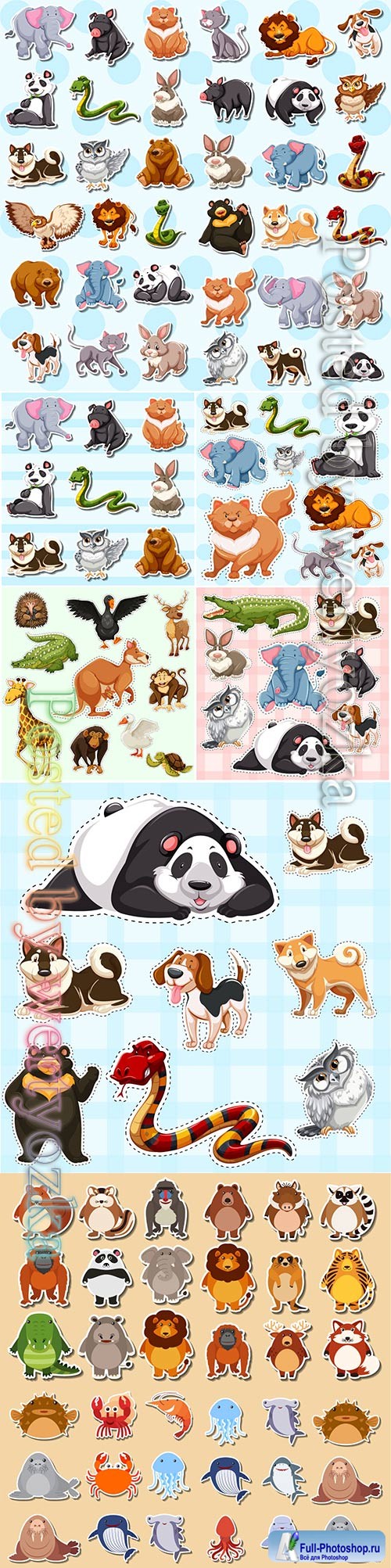 Set of cute animal sticker in vector