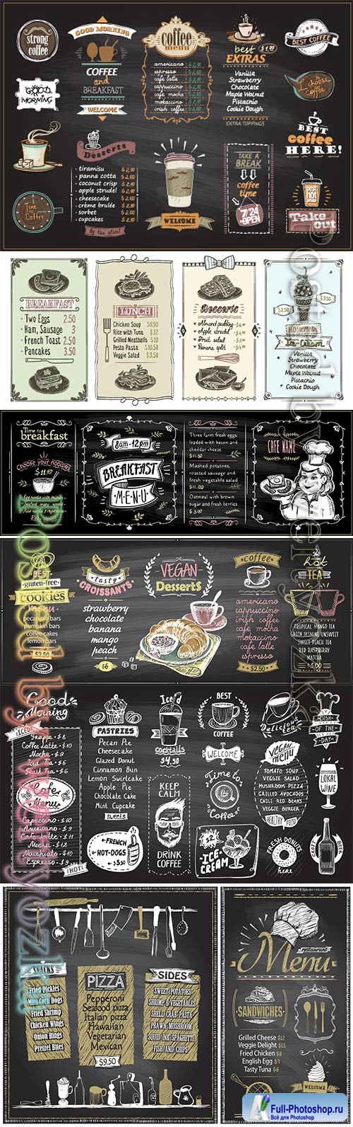 Menu list designs set for cafe or restaurant